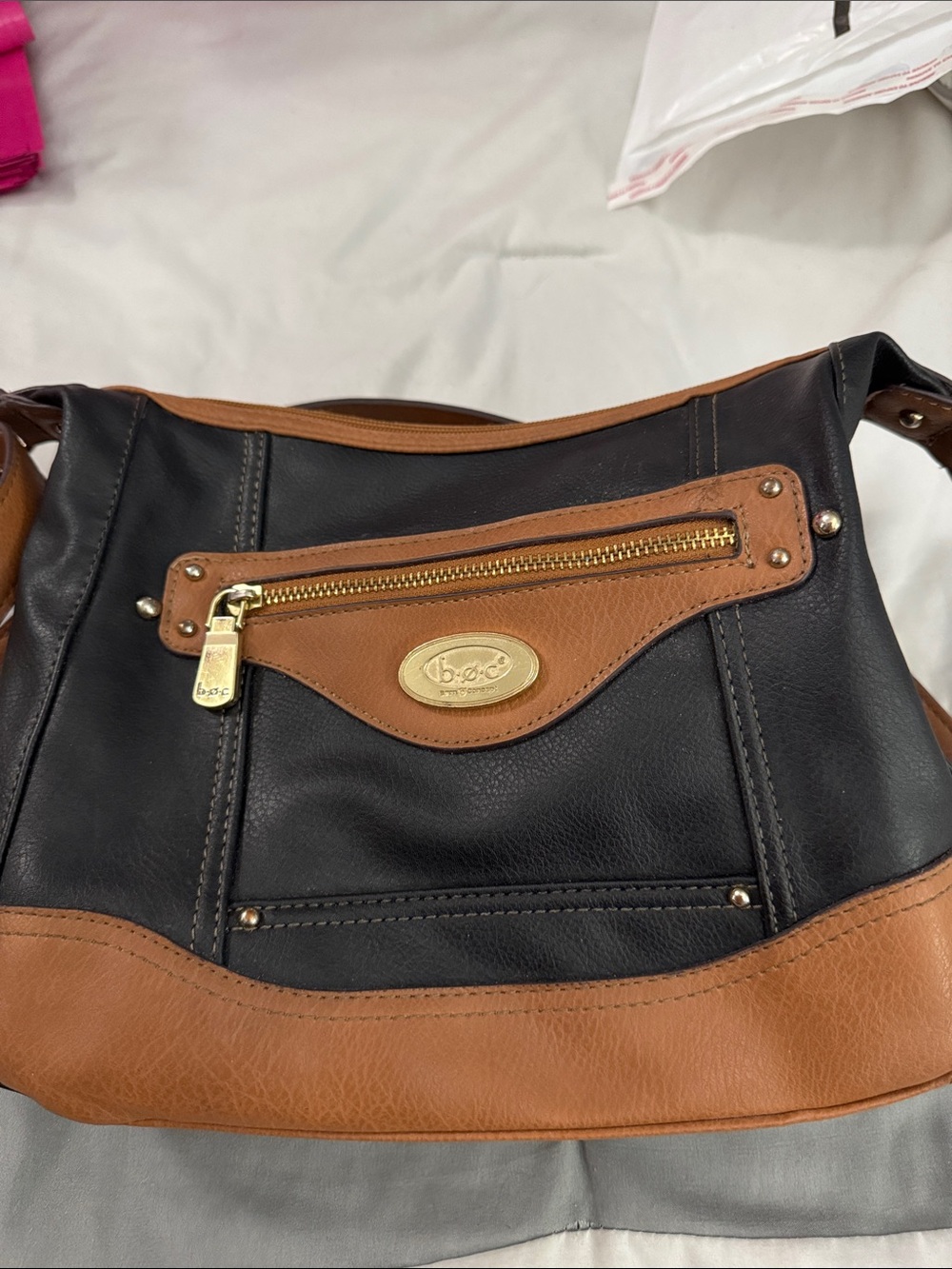 b.o.c. Black and Brown Two-Tone Leather Shoulder Bag